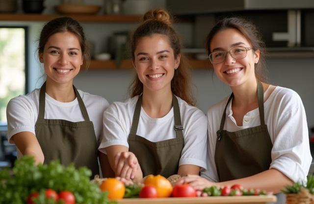 Smiling team preparing healthy food