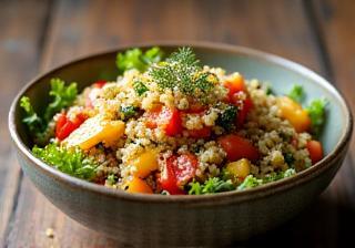 Quinoa salad with roasted vegetables in a bowl